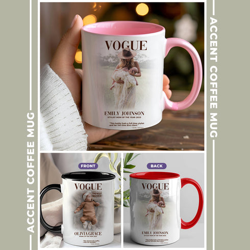 Custom VOGUE Style Mug for Mom & Baby – Personalized Photo, Name & Quote Gift